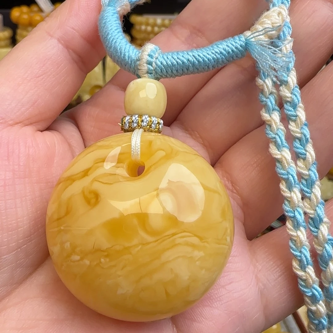 琥珀未镶嵌套链天然焦皮料虎皮妖花蜜蜡公主扣