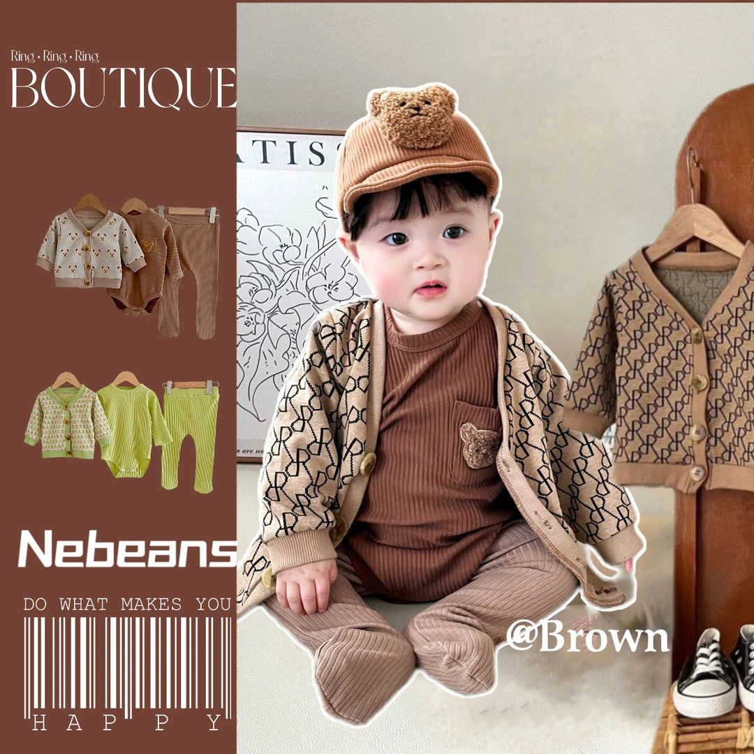 3-6-9-12男女宝宝外套包屁衣裤袜三件套潮款0-2岁婴幼儿衣服套装