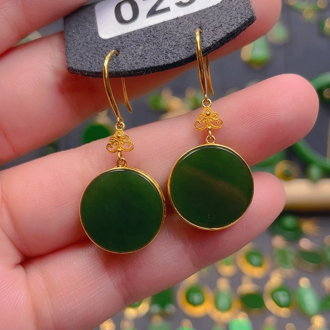 和田玉18K金镶嵌耳饰029