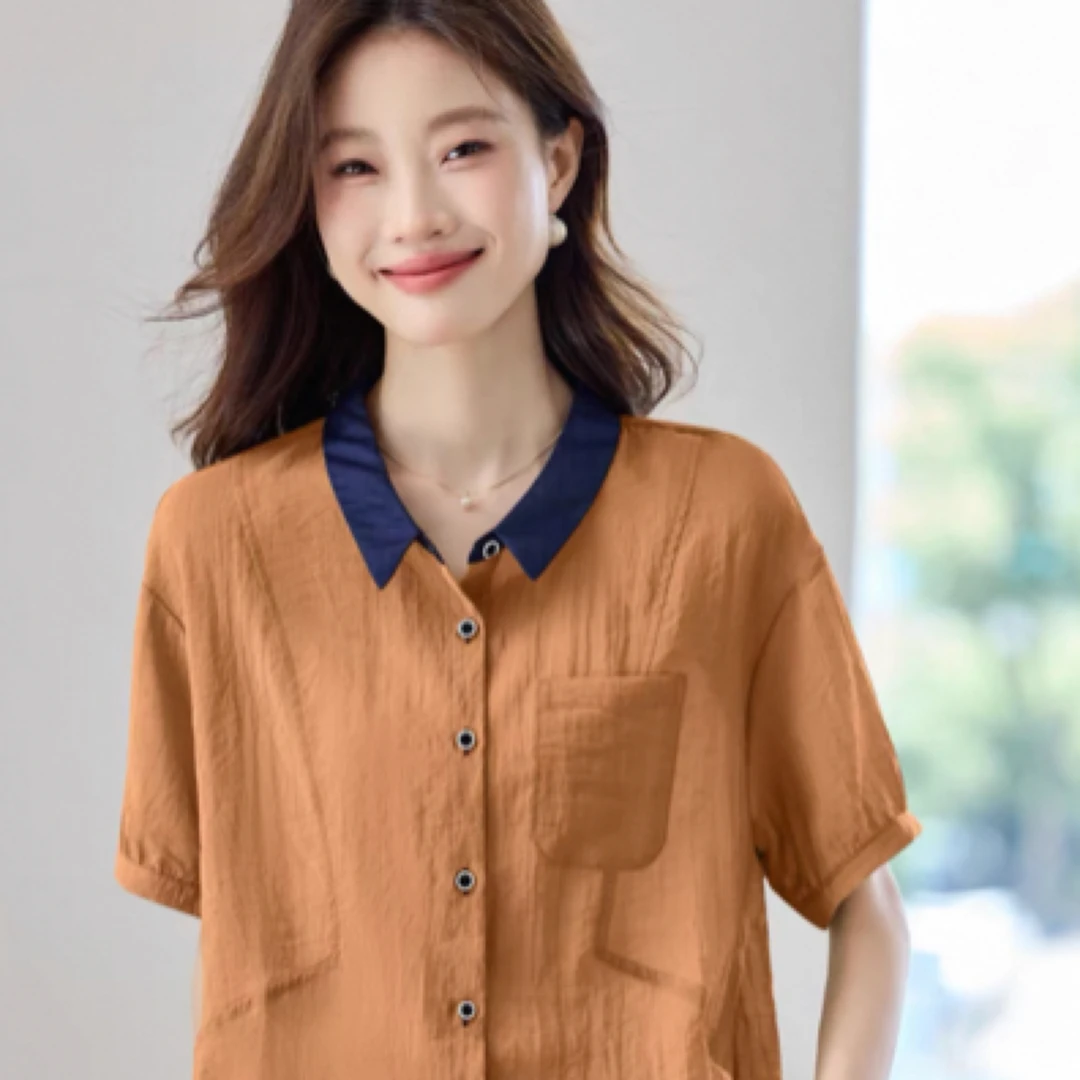 橘色翻领衬衫短袖