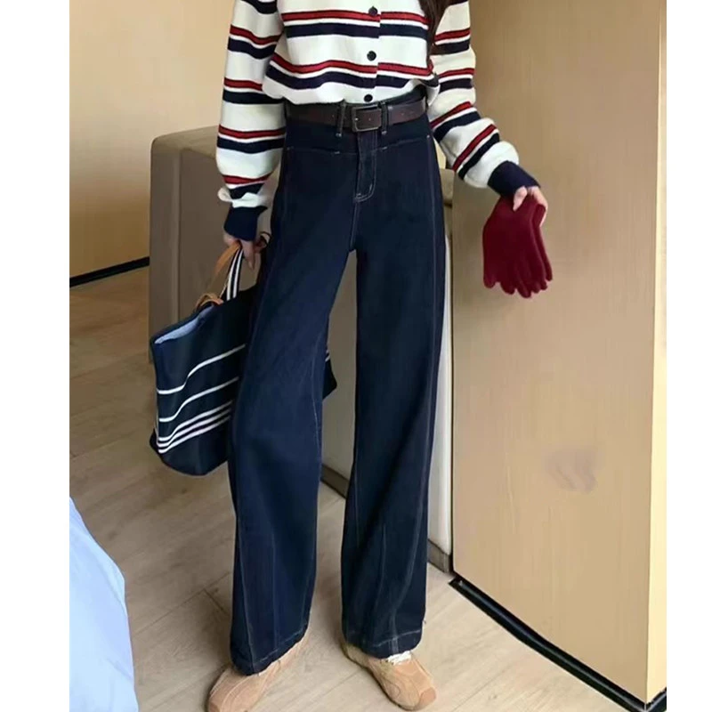 2671冬季加绒加厚不掉色直筒牛仔裤女式显瘦高腰时尚