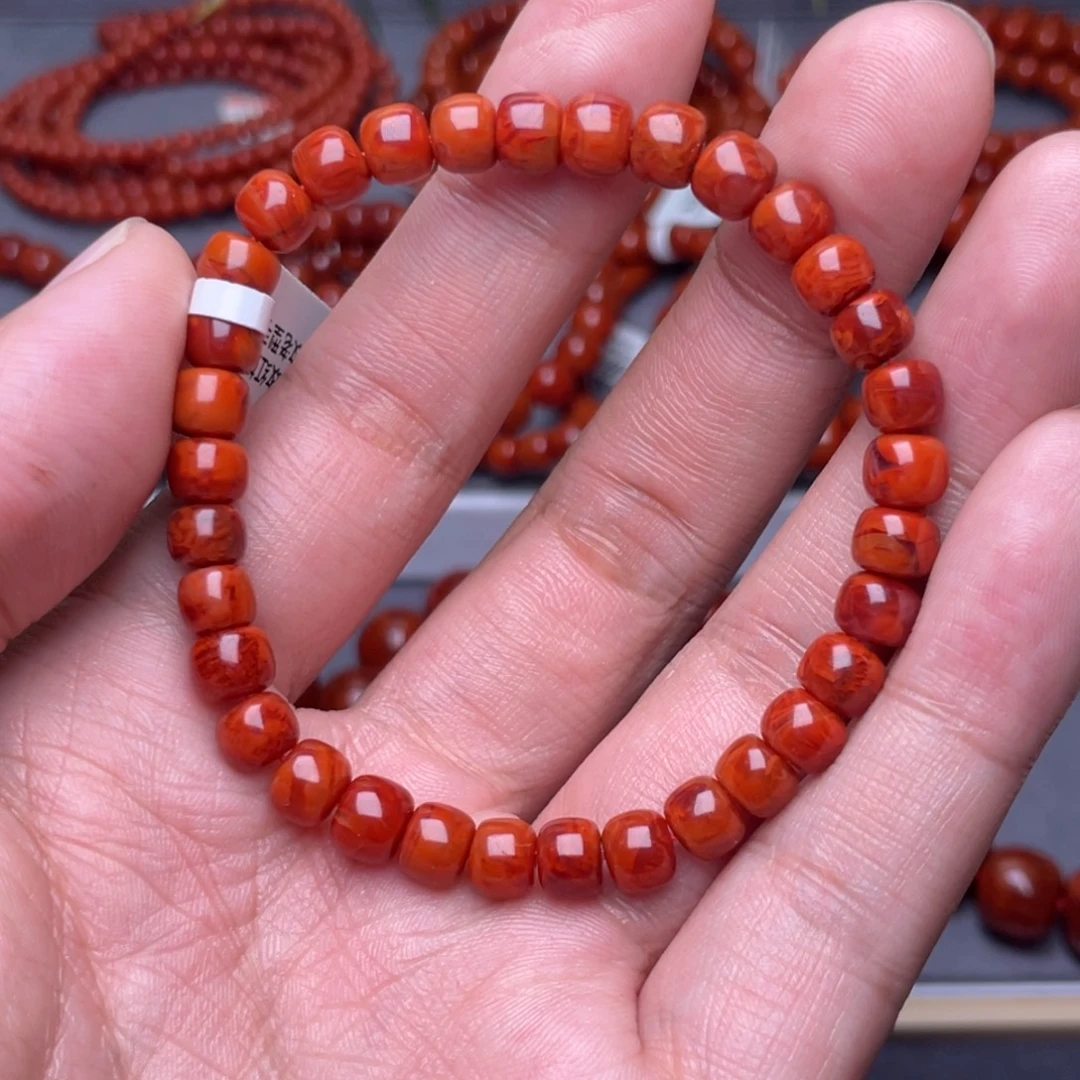 南红玛瑙未镶嵌配饰6.5mm瓦西牛血红火焰纹老型手串
