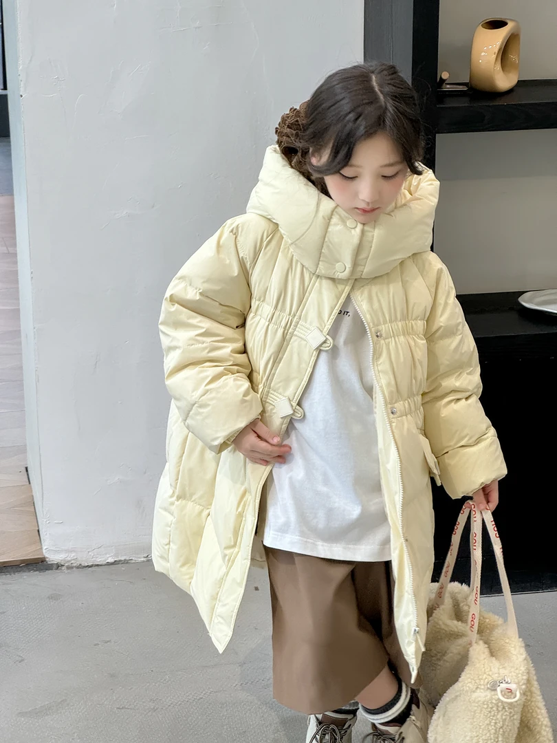 女童冬季衣服女孩冬天加厚甜美高领保暖收腰连帽羽绒服