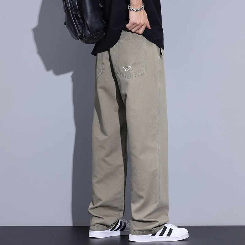 Kuvine2025秋季男士简约休闲裤宽松直筒时尚百搭美式阔腿男长裤子