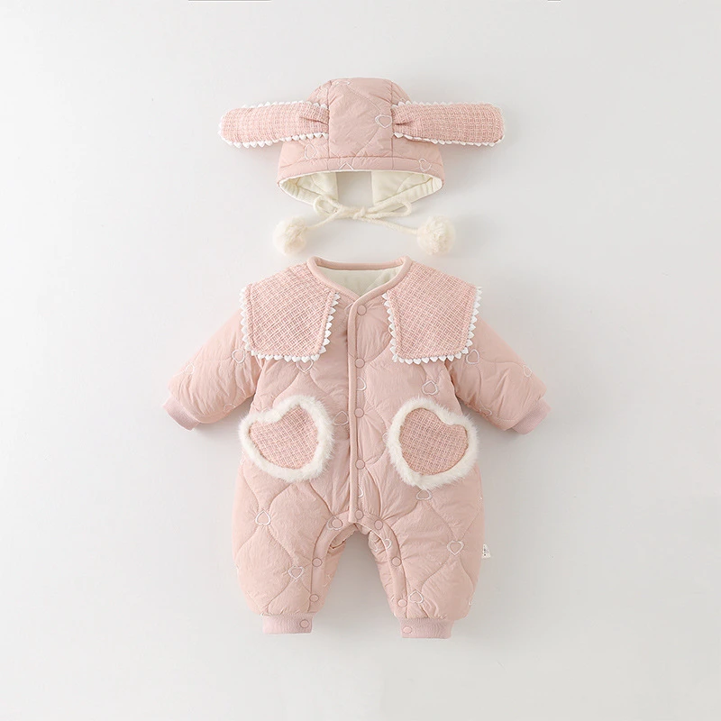婴儿连体衣秋冬加厚宝宝衣服加绒外出哈衣棉服保暖冬季外出爬爬服
