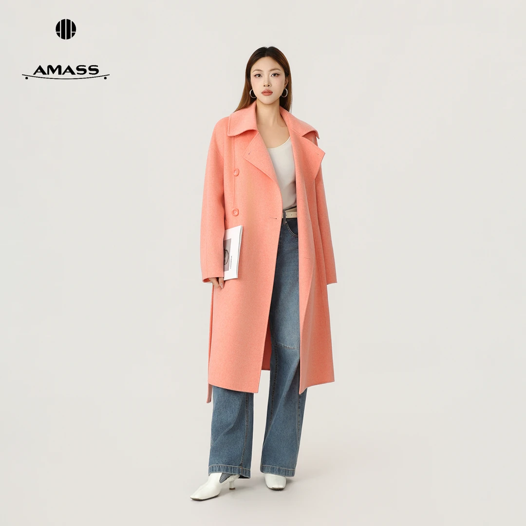 AMASS/阿玛施秋冬千金清冷感贵系时髦收腰中长绵羊毛呢大衣540029