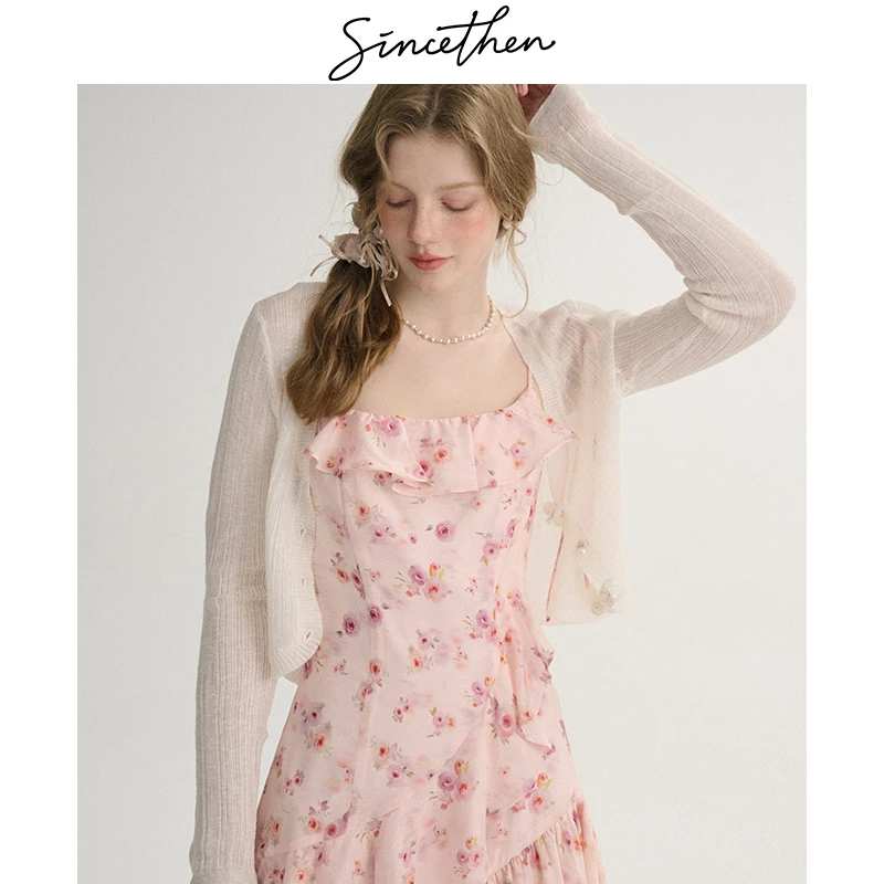 sincethen小岛春风薄款针织开衫吊带裙外搭白色防晒小罩衫女春季