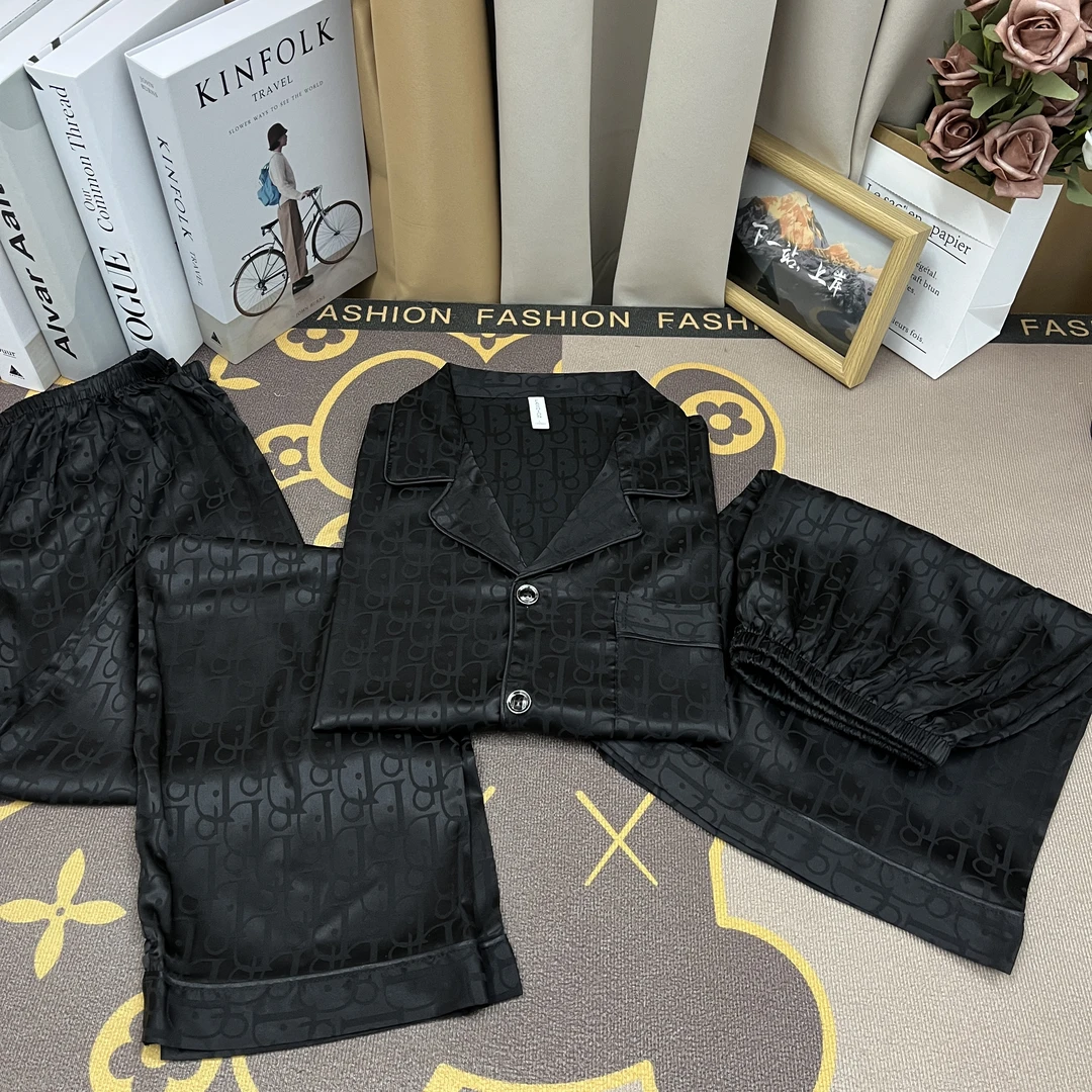 001黑D夏季台州冰雪丝短袖短裤长裤三件套时尚家居服套装