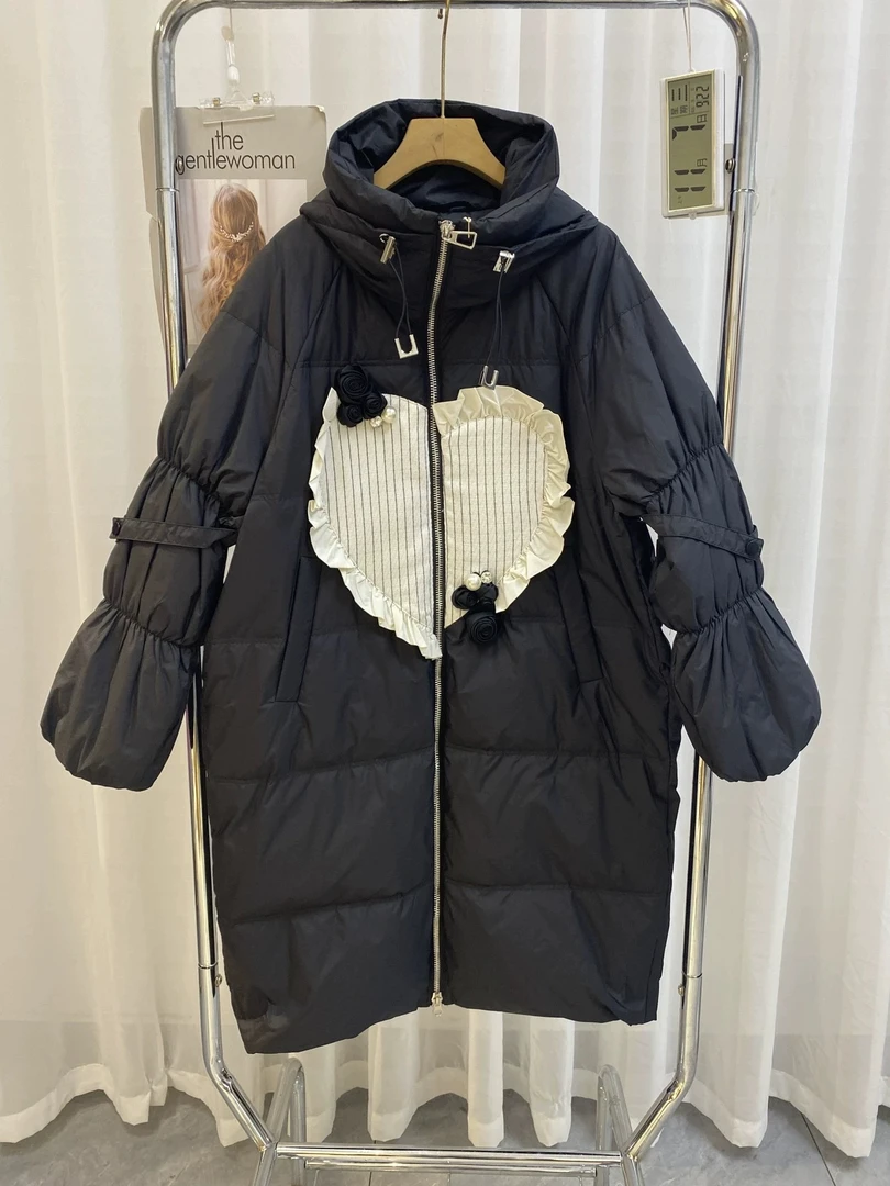 【赛姐专享冬季休闲韩版保暖简约时尚爱心中长款羽绒服外套9805