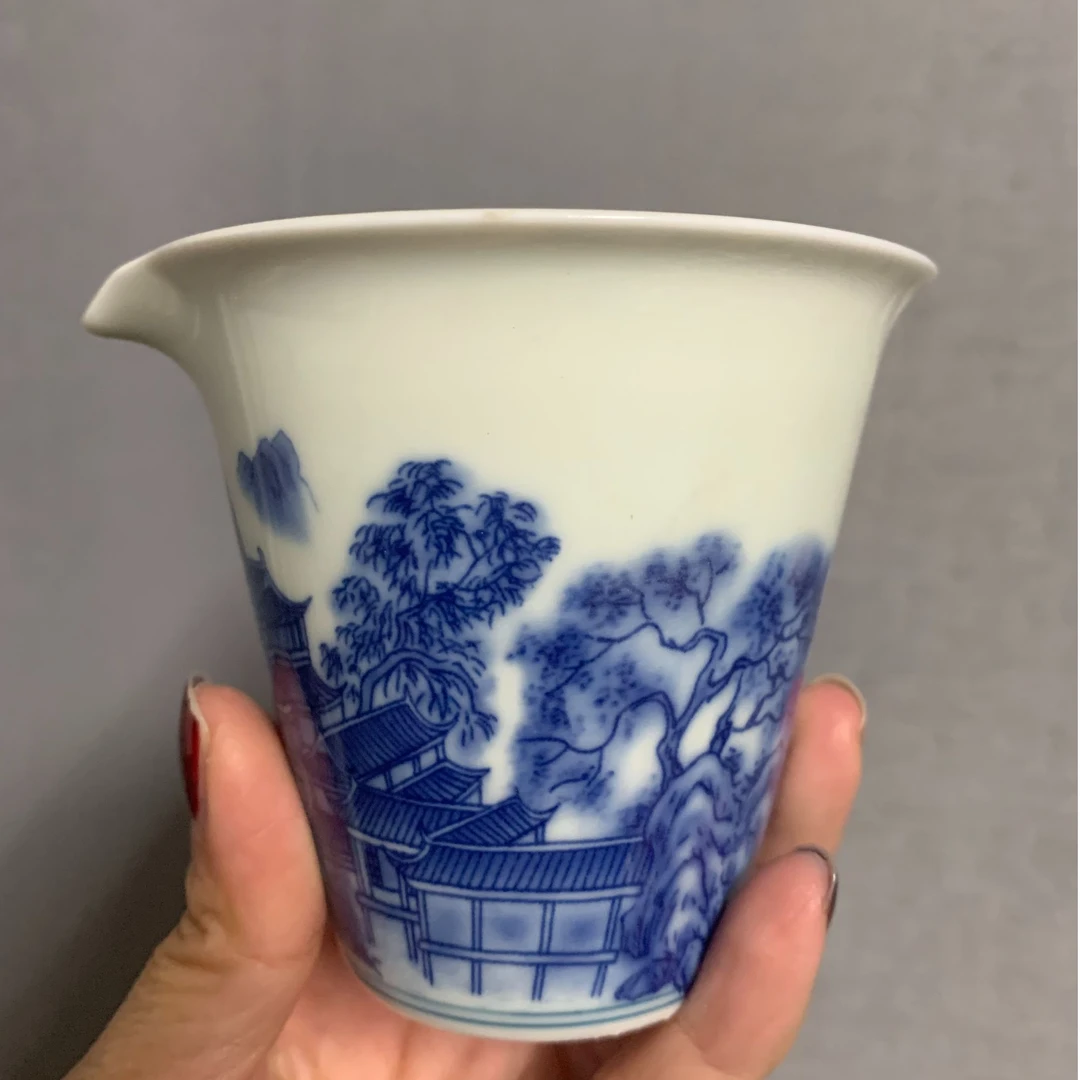青花瓷山居士公杯陶瓷公道茶漏杯简约功夫茶具配件家用茶海分茶器
