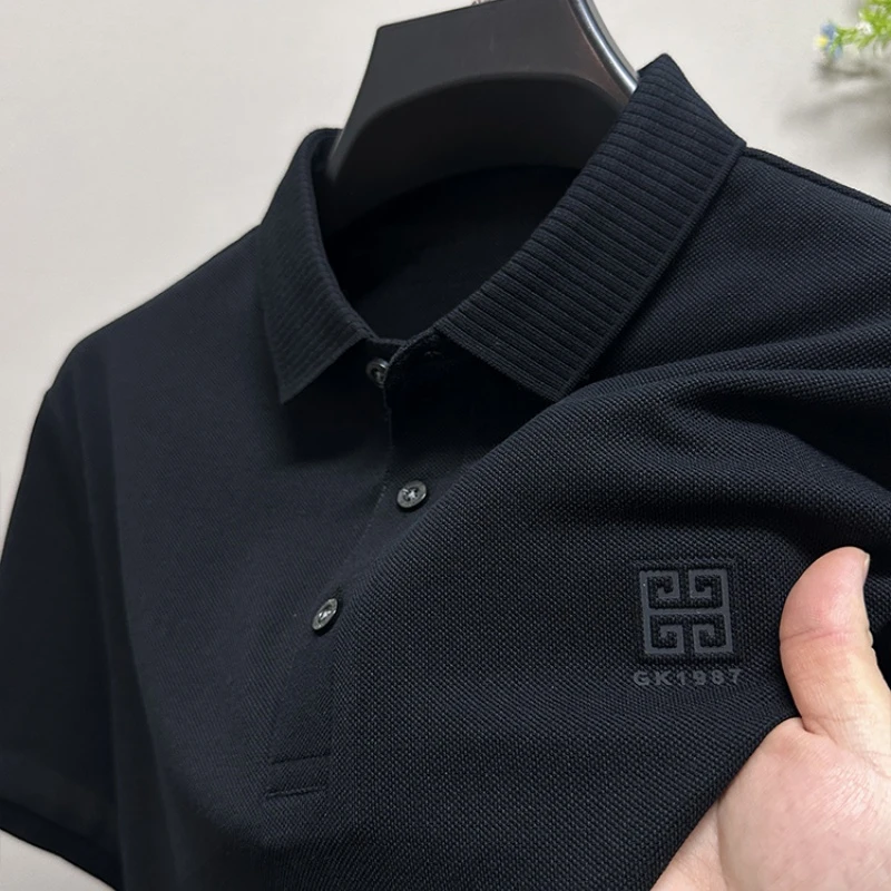 CATIA SELI2025夏季高端100%纯棉短袖t恤衫翻领男士时尚百搭上衣