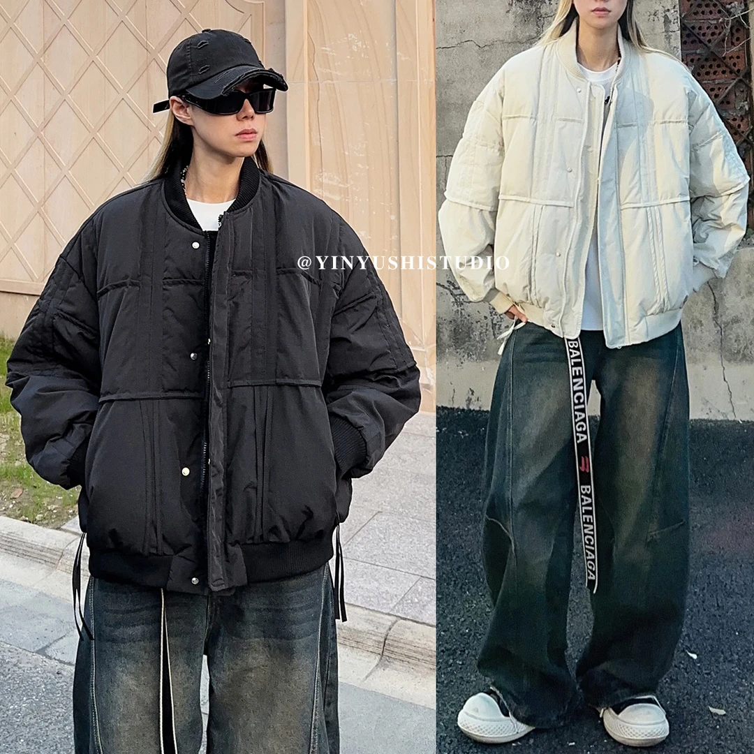 90白鸭绒boxy短廓棒球服外套男女冬季保暖夹克美式工装加厚羽绒服