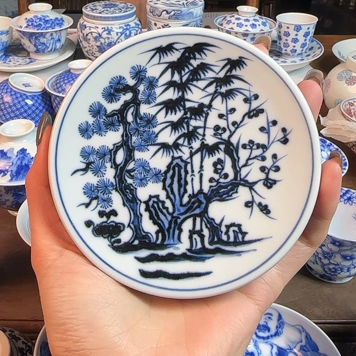 名窑口 青花松竹梅超大盖置放漏