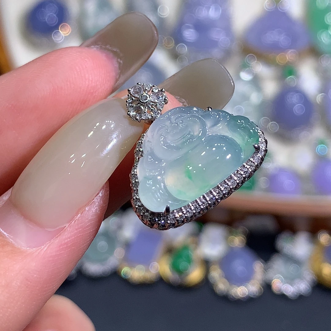 翡翠18K金镶嵌吊坠(不含链)