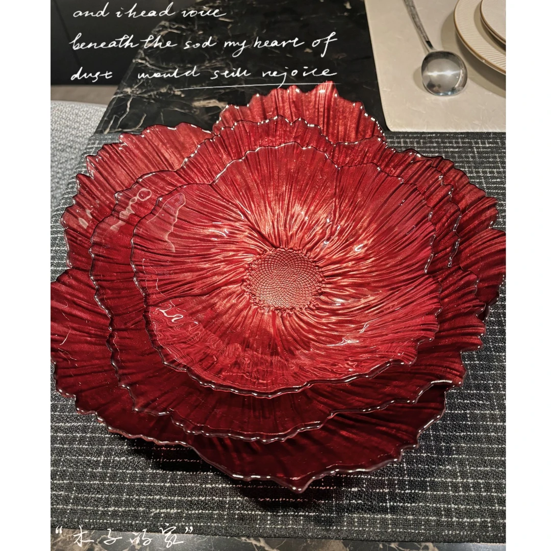 花朵盘水晶玻璃水果盘家用轻奢零食点心盘