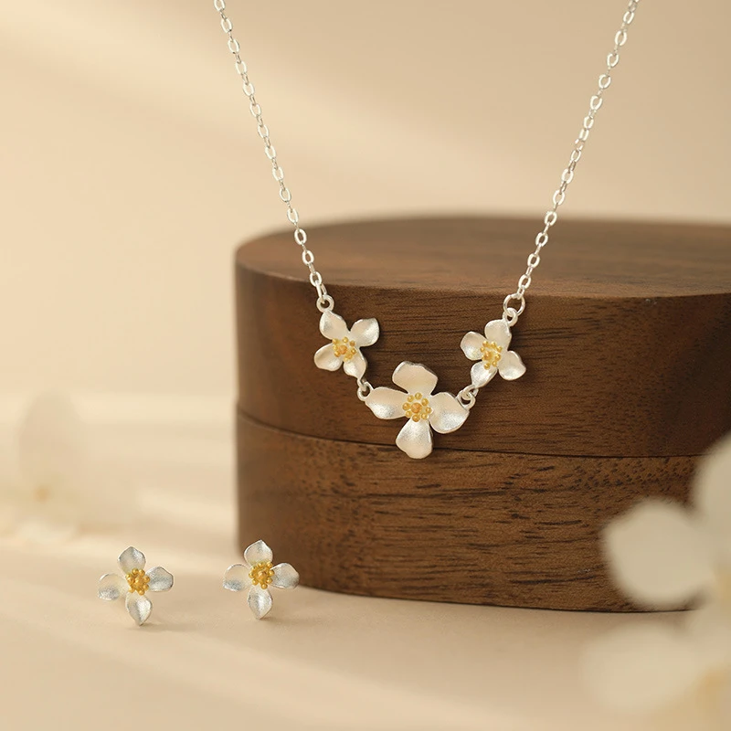原创S999足银栀夏时光系列项链清新田园风温柔清新