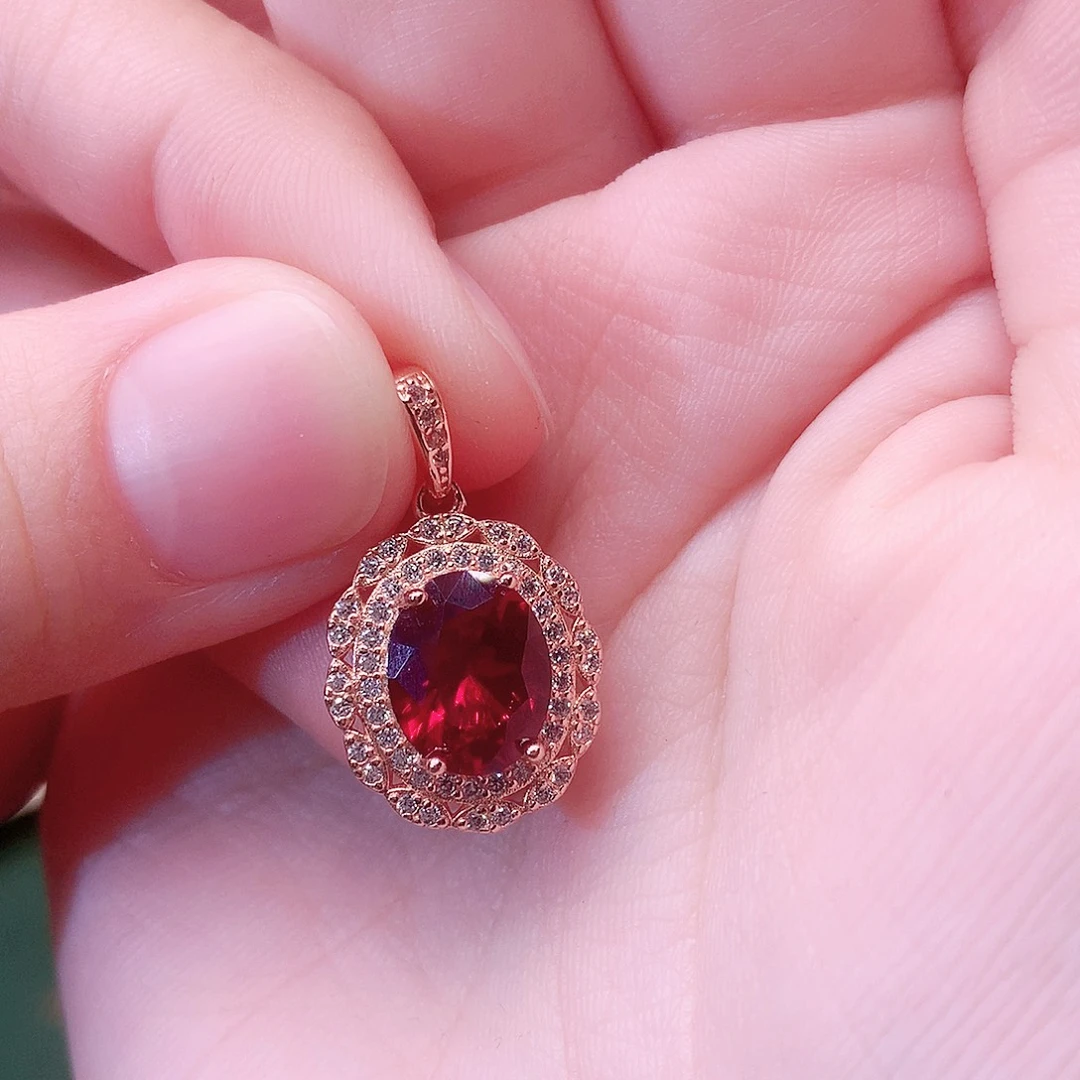 吊坠(赠链)银S925镶嵌红宝石