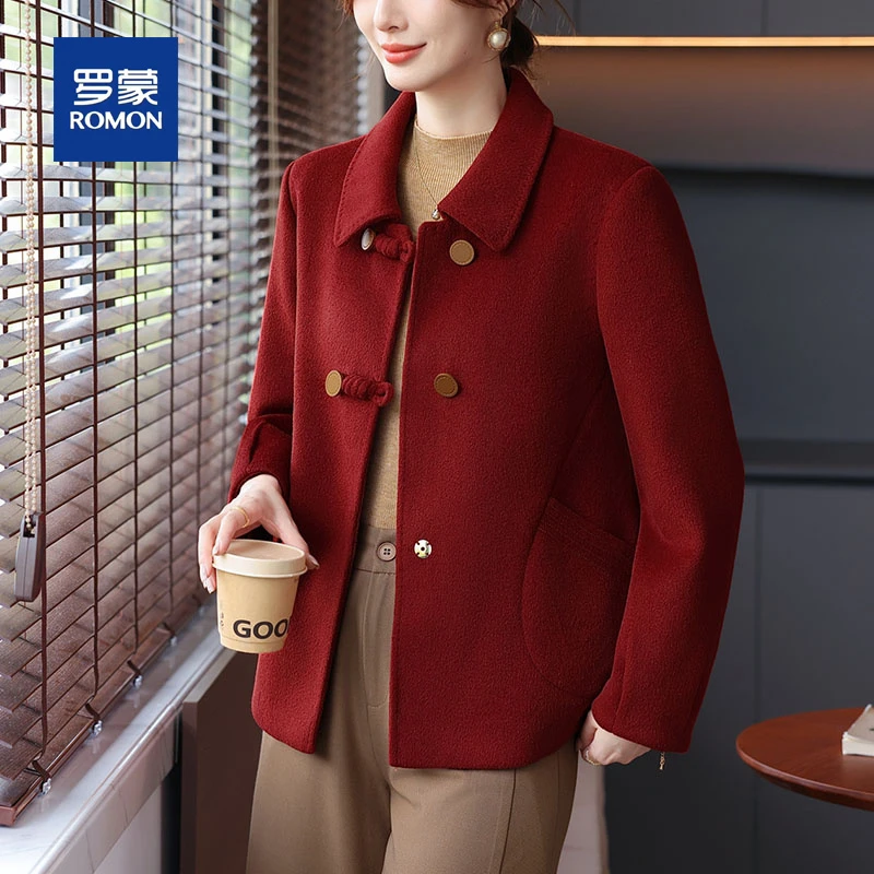 罗蒙妈妈洋气毛呢外套秋装中老年本命年女装呢子大衣喜婆婆婚宴装