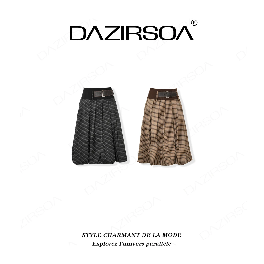 DAZIRSOA/达姿“重返校园”时尚百搭复古洋气格纹半身裙 AB327