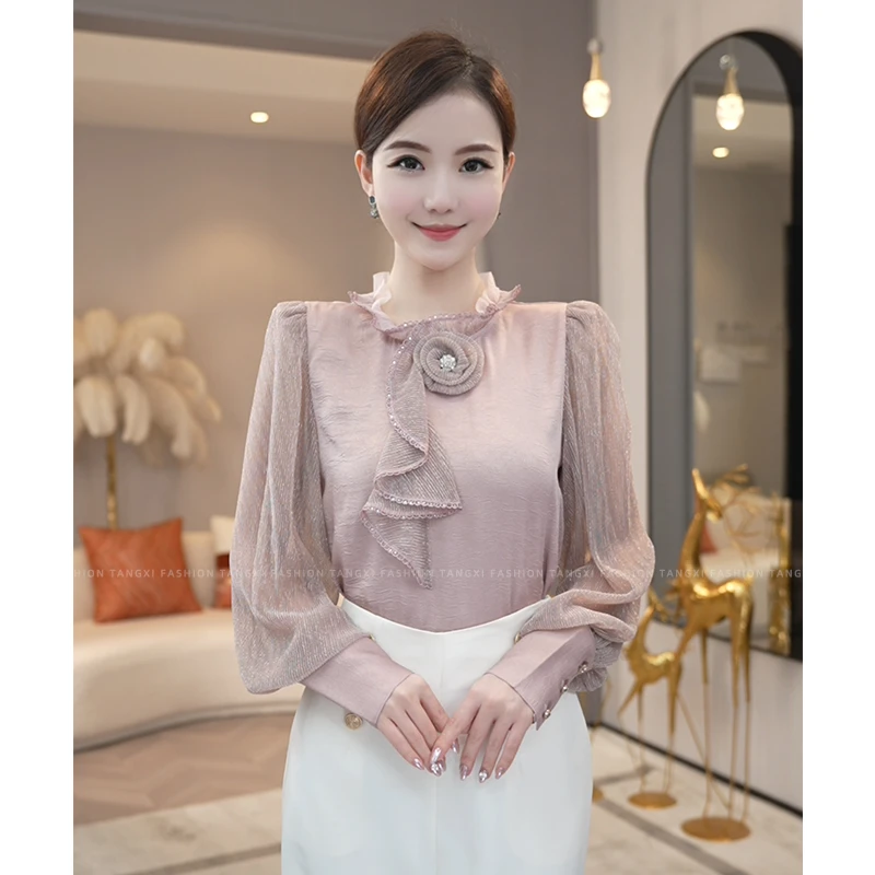 2025春秋新款【LT24-C200】气质高级小众轻奢时尚粉色洋气衬衫上衣