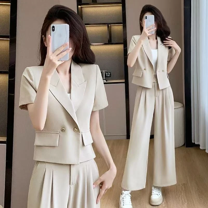 微胖mm小西装套装女士夏季大码显瘦洋气质减龄时尚休闲短袖两件套