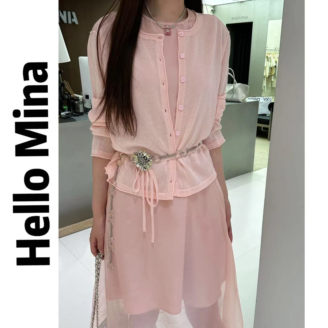 2136短款飘带冰丝针织开衫