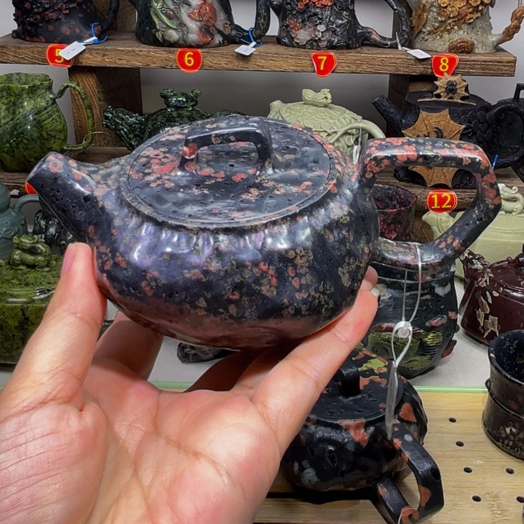 石材梅花玉安山玉随形壶170c