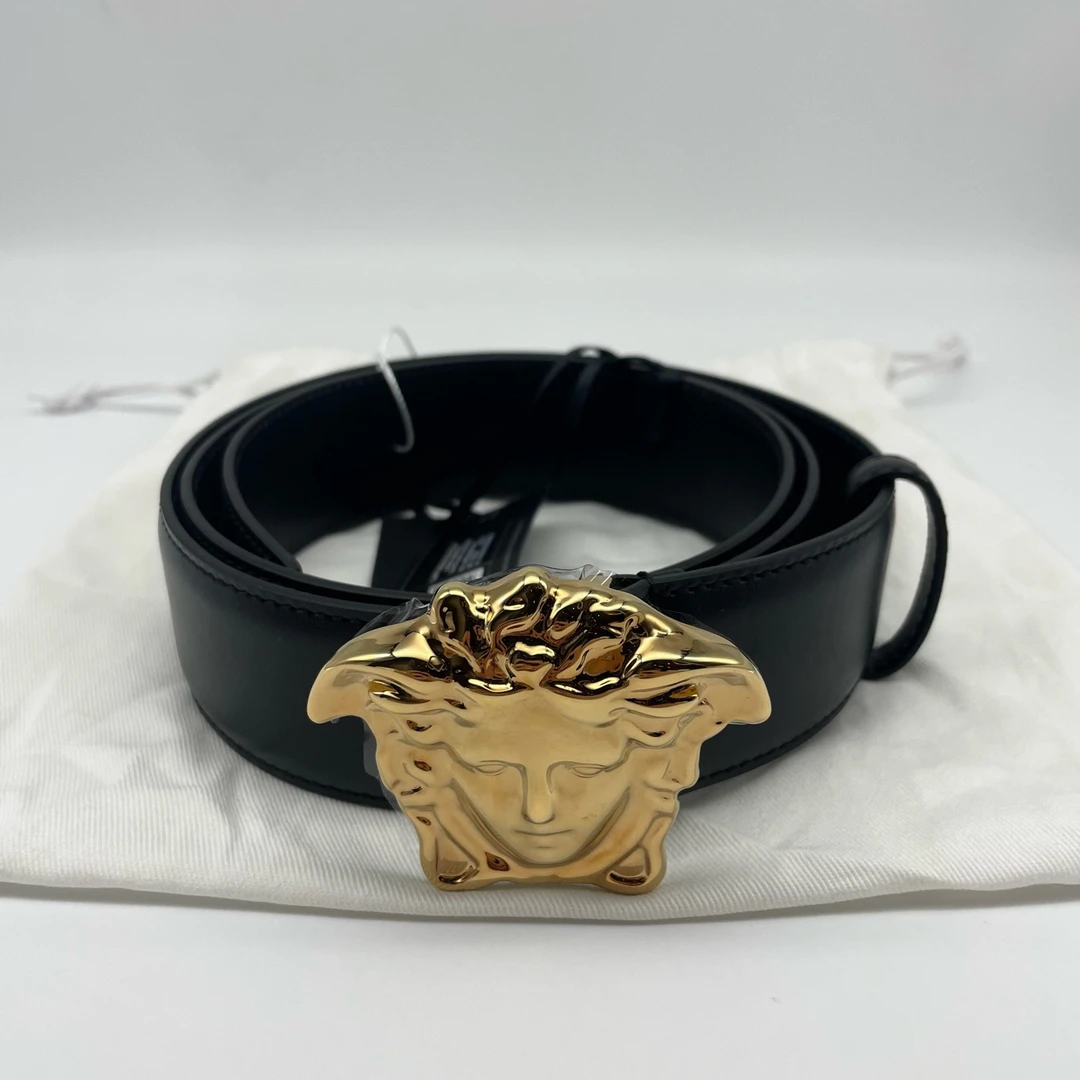 未使用 VERSACE/范思哲 110码金扣美人头黑色腰带16328797