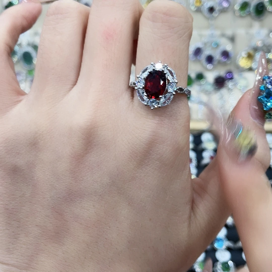 石榴石银S925镶嵌戒指戒指