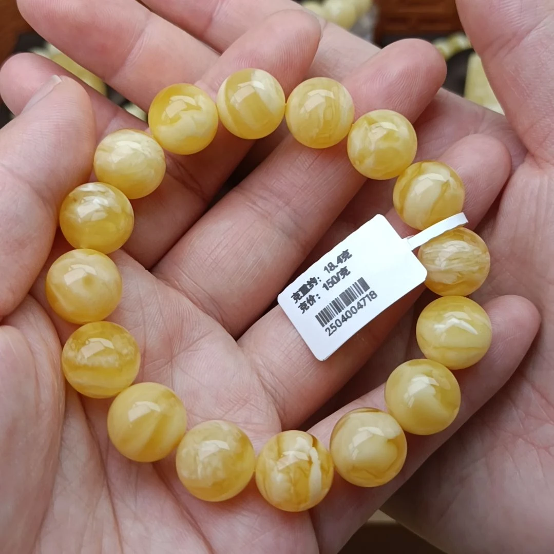 未镶嵌蜜蜡手链12大加圆珠浓蜡溶洞妖花高货手围16