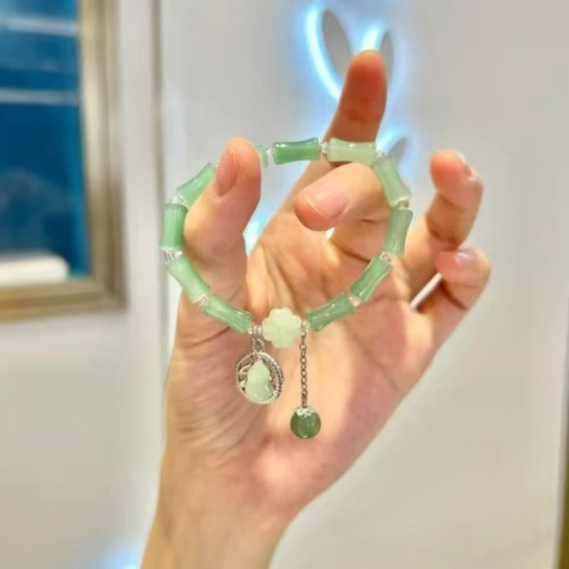 铜合金琉璃手链 新中式竹节手链仿东陵玉节节高手链 平安扣手串