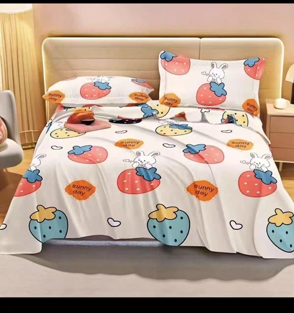 【草莓兔粉床单】1.5米x2.3米床单±5厘米加厚加密斜纹柔软亲肤透气