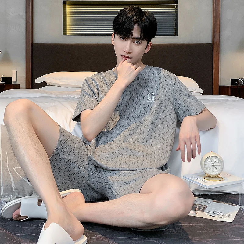 新款男士睡衣夏季薄款大码短袖短裤两件套装男生可外穿韩版家居服