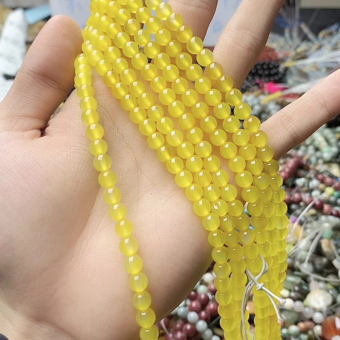 玛瑙/玉髓未镶嵌珠宝半成品一条天然6mm黄玛瑙圆珠A级