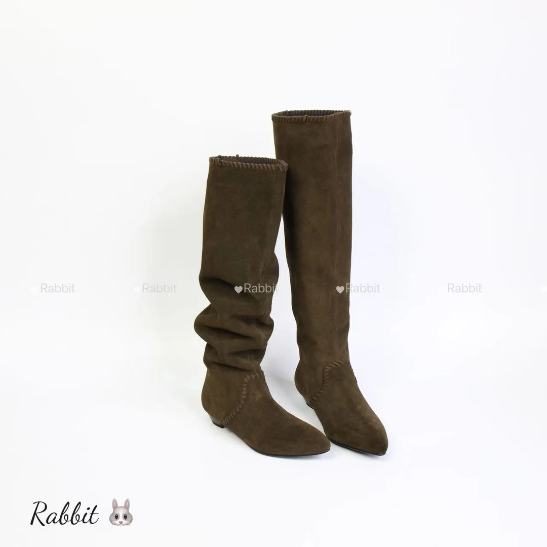 兔子plus | 秋冬长筒小众气质及膝真皮拼接长靴