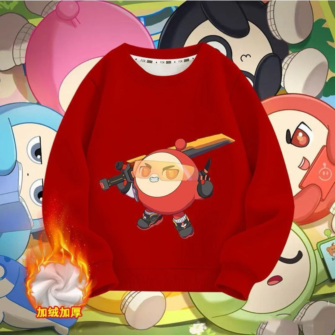 蛋仔派对艾比卡通印花秋冬新款儿童加绒卫衣男女童装休闲上衣