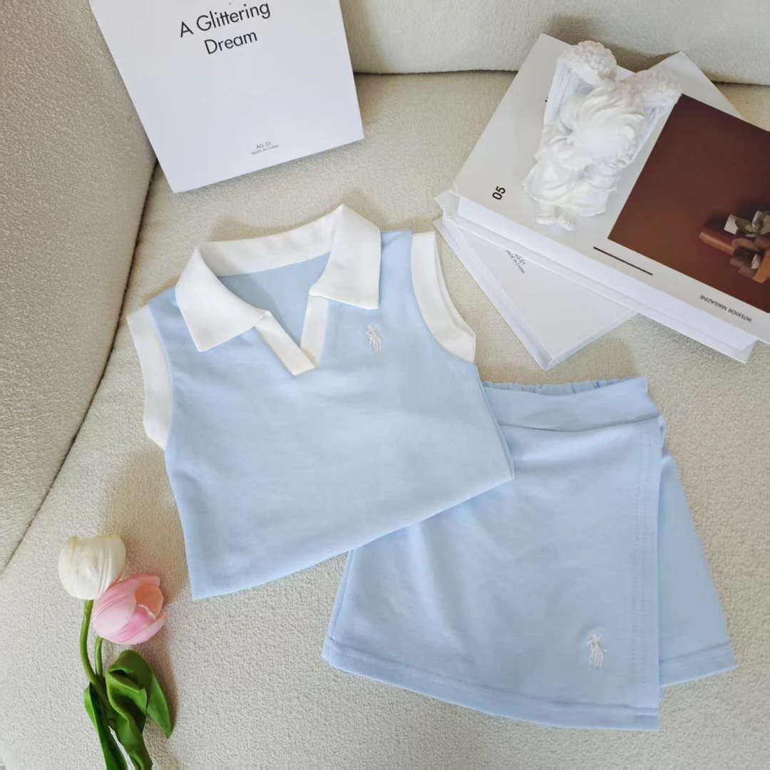 2025夏季新款女童背心短裙两件套女孩休闲运动套装宝宝POLO