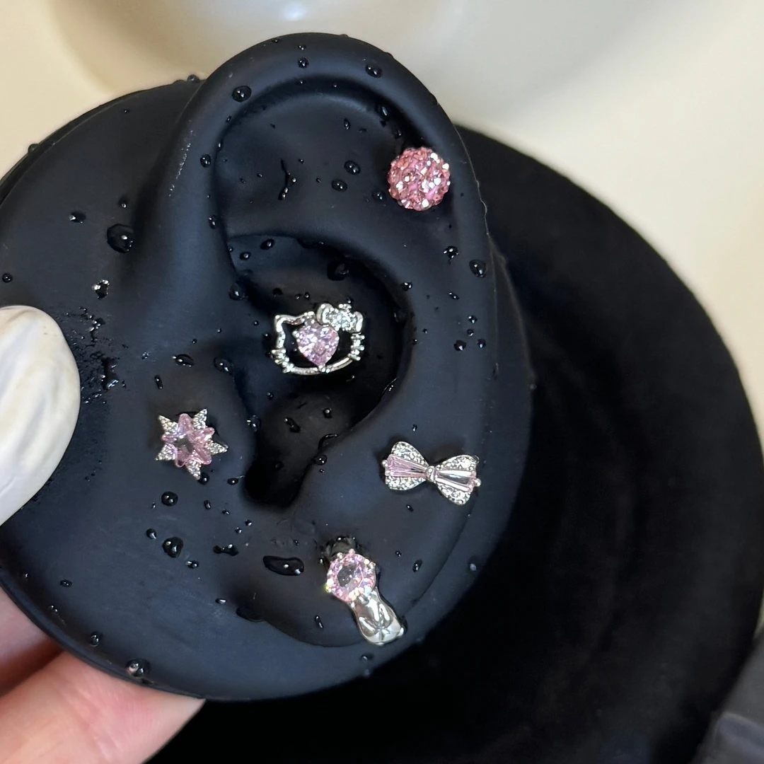 钛钢耳饰 可选杆长杆粗可爱爱心kt小猫耳骨钉钛钢螺丝拧仙女甜美