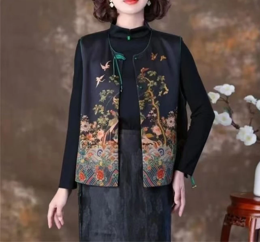 民族风印花刺绣棉质马甲国风网红唐装立领百搭马夹背带上衣8810