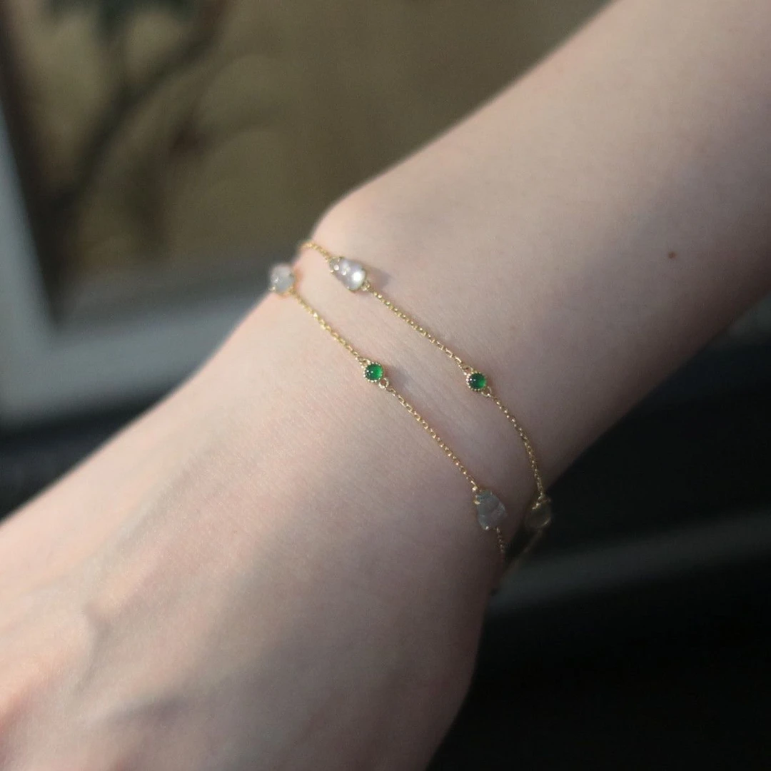 铜合金手链 新款葫芦蛋面双层手链镀18k优雅百搭镶嵌高级感手链