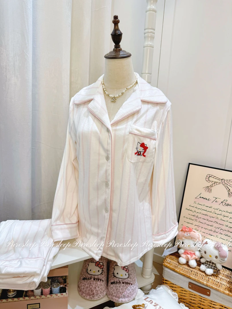 PURES原创【条纹KT】2025秋冬款海岛绒家居服卡通简约保暖睡衣