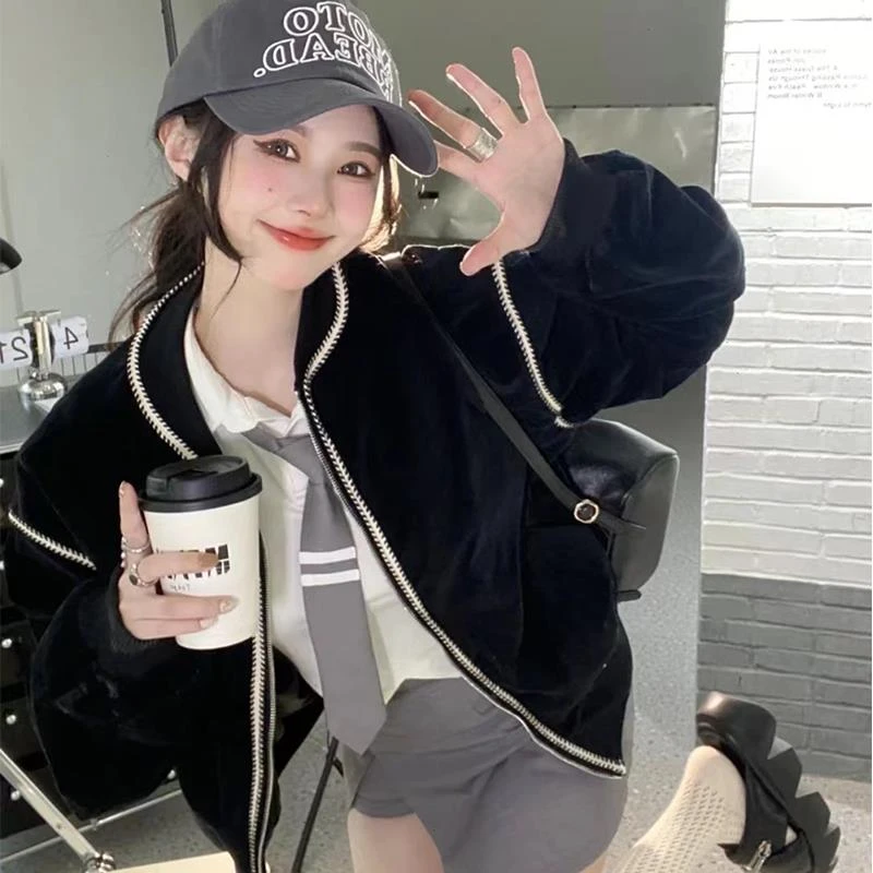春装新款秋冬大码女装短款棒球服韩版百搭显瘦夹克外套女M-XL斤