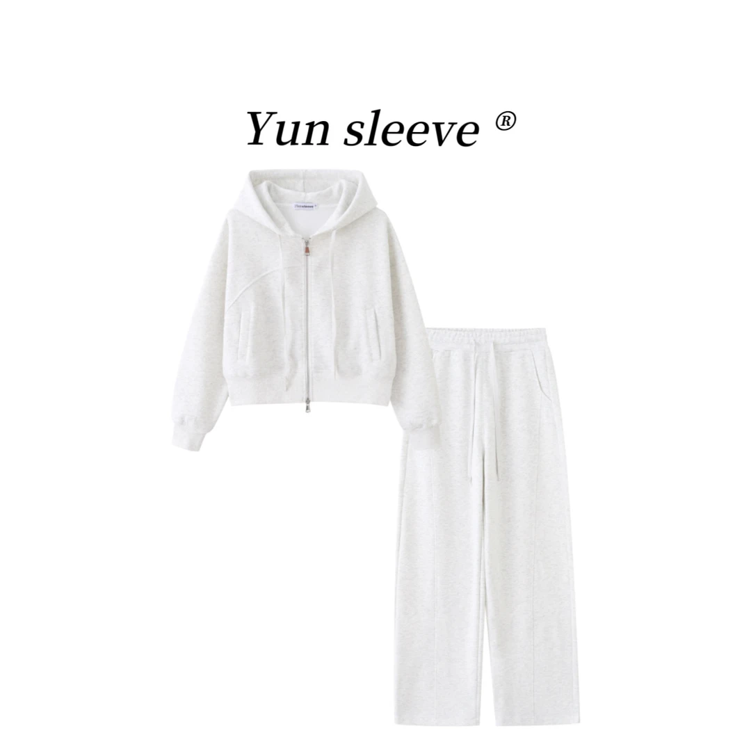 秋新运动风休闲宽松连帽卫衣套装拉链开衫外套两件套套装Q2513