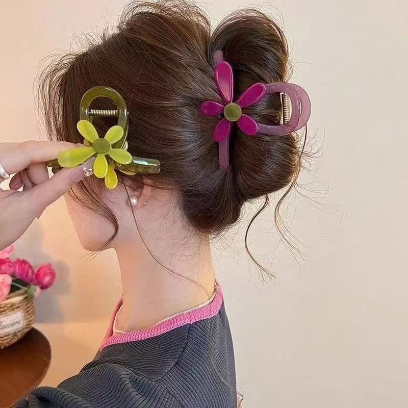 新款太阳花朵中号抓夹氛围感拍照鲨鱼夹后脑勺盘发夹半扎发卡发饰