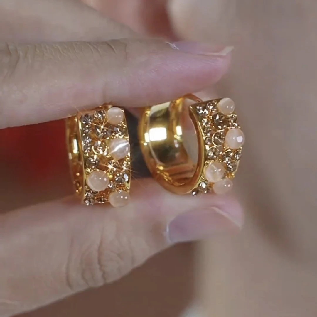 铜合金合成锆石耳饰 女瑞丽金色耳环耳扣首饰时尚气质经典耳饰F12