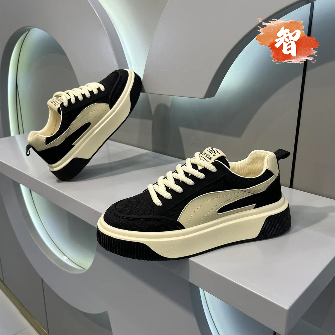 智冶2025新款潮流网面透气小白鞋厚底低帮运动板鞋百搭轻便休闲鞋