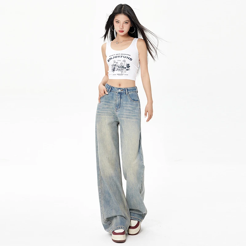 GL 日耳曼水洗复古3色软款薄款软牛仔裤宽松高腰显瘦百搭垂感拖地