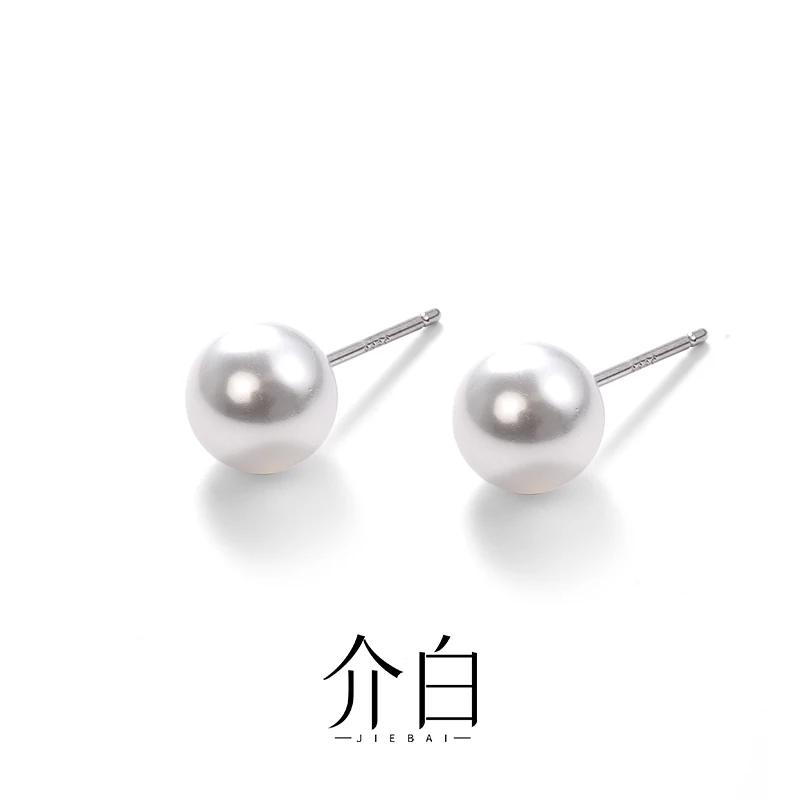 925银仿珍珠耳饰 介白 时尚小灯泡珠银耳钉非正圆轻奢简约