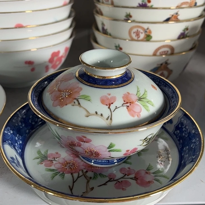 男***景德镇陶瓷青花盖碗1套