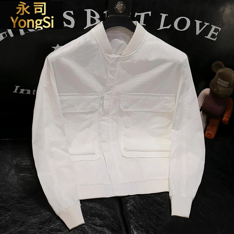 春秋新款工装立领外套男韩版潮流百搭修身夹克纯色休闲棒球领上衣